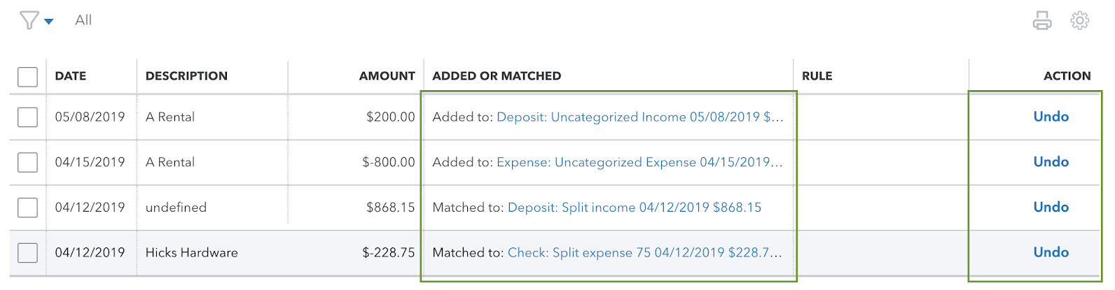 Unmatch Downloaded Bank Transactions Or Move Them To Another Account